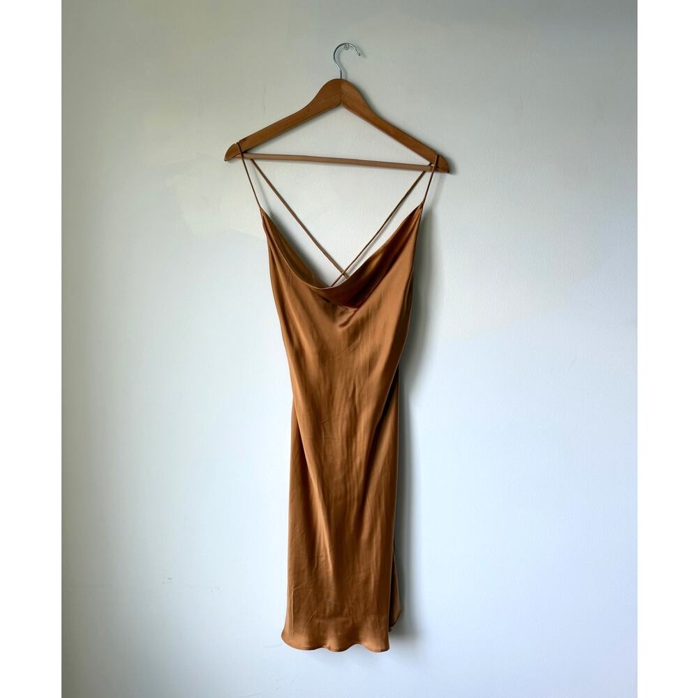 Aritzia Wilfred Diamanté Strappy Satin Metallic Mini Dress Women's Size Small